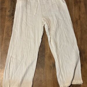 Lucky Brand Cream Linen Drawstring Trousers size Large